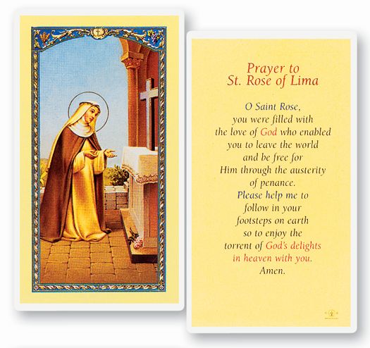 Prayer to St. Rose of Lima Laminated Holy Card, # 18366