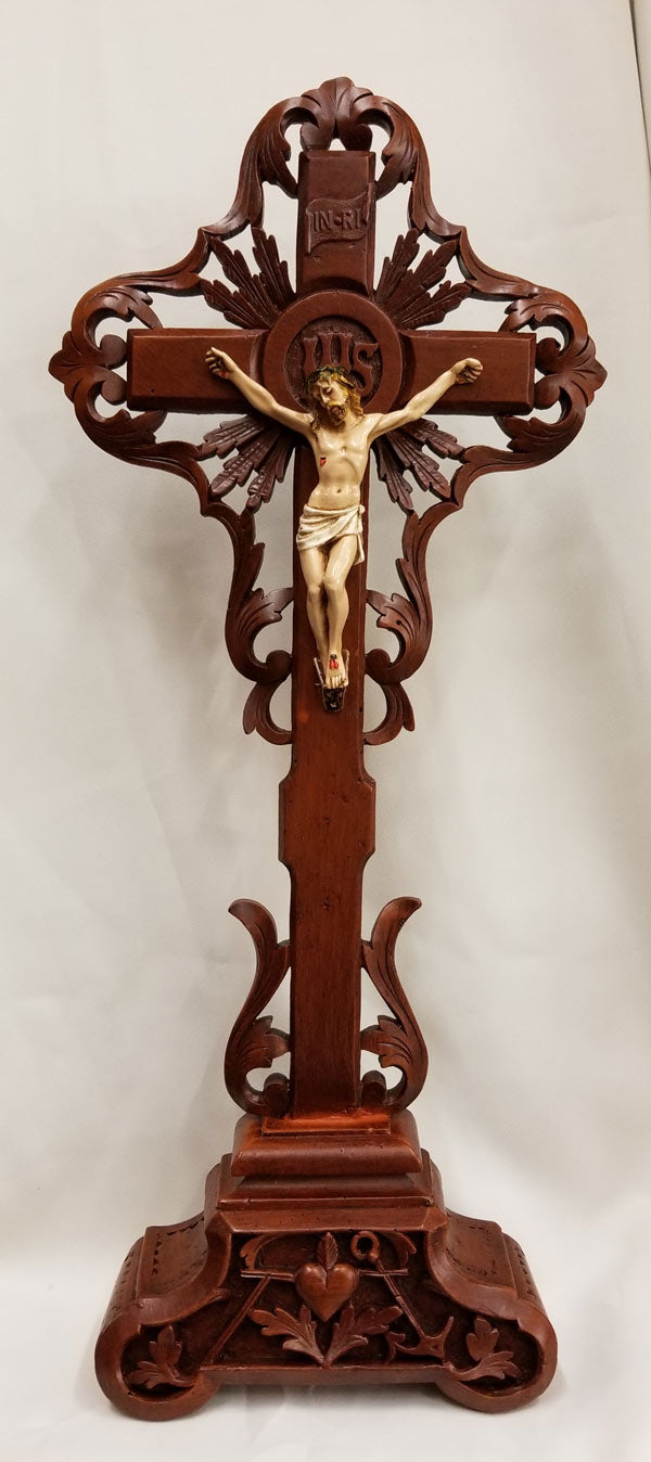 21" Wood Tone Alabaster Standing Crucifix, Made in Italy, # 18426