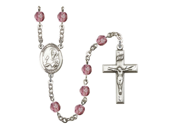 St. Andrew Rosary, 6mm Fire Polished Amethyst Beads, Silver Plate, # 1843