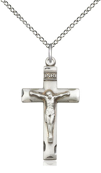 1-1/8" Engraved Fine Pewter Crucifix, Your Choice of Chain, # 18449