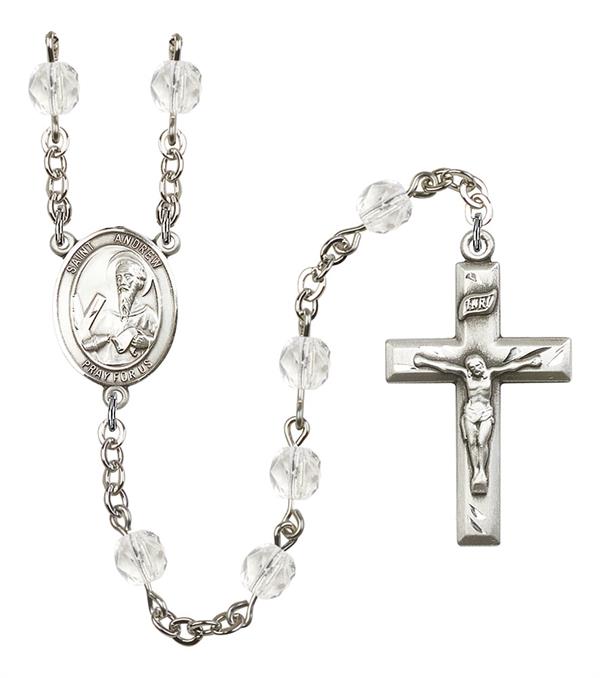St. Andrew Rosary, 6mm Fire Polished Crystal Beads, Silver Plate, # 1845