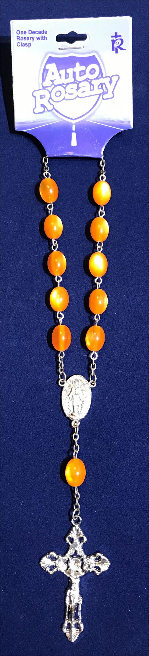 Orange Auto Rosary, 13mm Cateye Plastic Beads, # 18451-sale