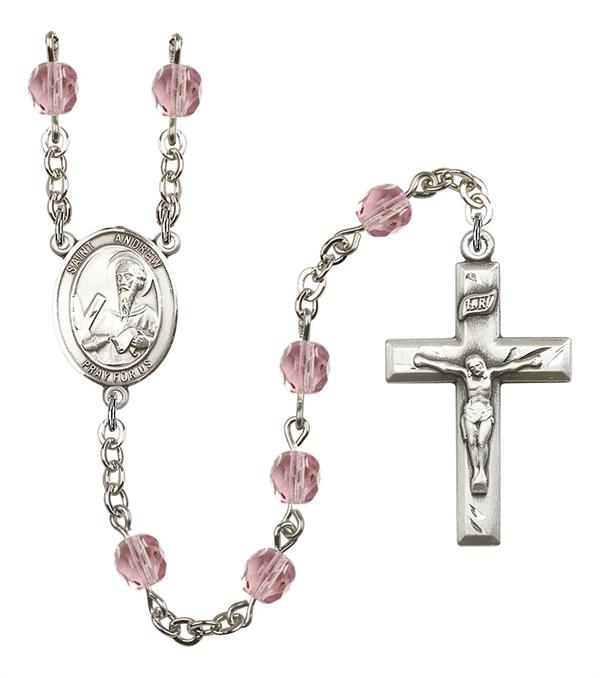 St. Andrew Rosary, 6mm Fire Polished Light Amethyst Beads, Silver Plate, # 1848