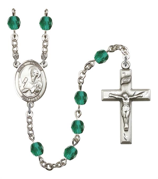 St. Andrew Rosary, 6mm Fire Polished Zircon Beads, Silver Plate, # 1854