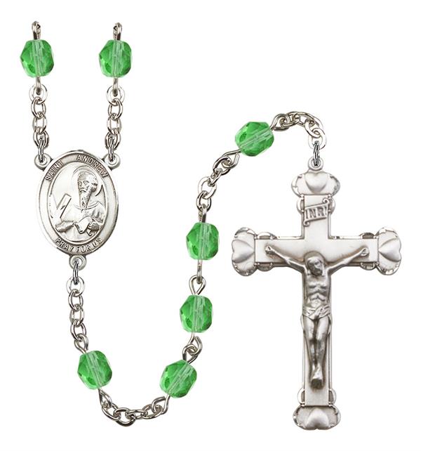 St. Andrew Rosary, 6mm Fire Polished Peridot Beads, Silver Plate, # 1869