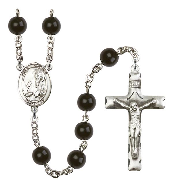 St. Andrew Rosary, 7mm Black Onyx Beads, Silver Plate, # 1882