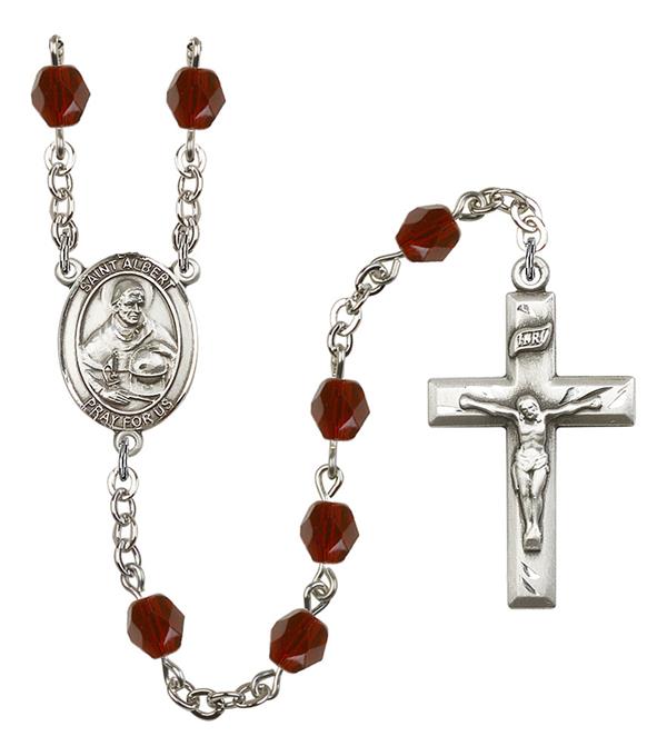 St. Albert the Great Rosary, 6mm Fire Polished Garnet Beads, Silver Plate, # 1888