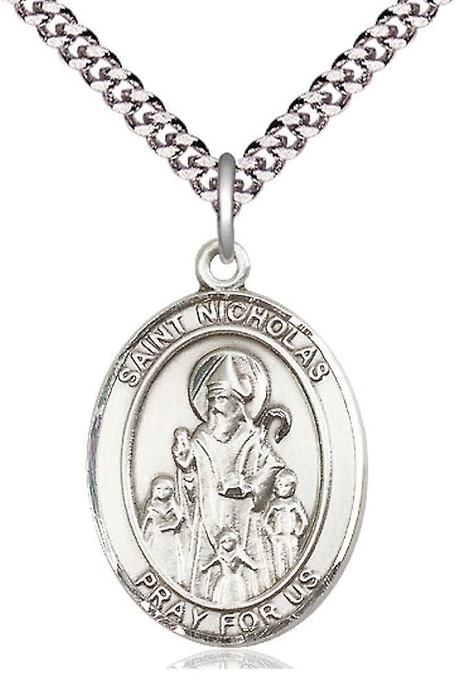 St. Nicholas Medal in Fine Pewter, 1" tall, Your Choice of Chain, # 5494
