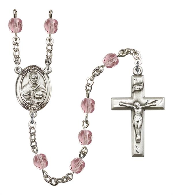 St. Albert the Great Rosary, 6mm Fire Polished Light Amethyst Beads, Silver Plate, # 1890