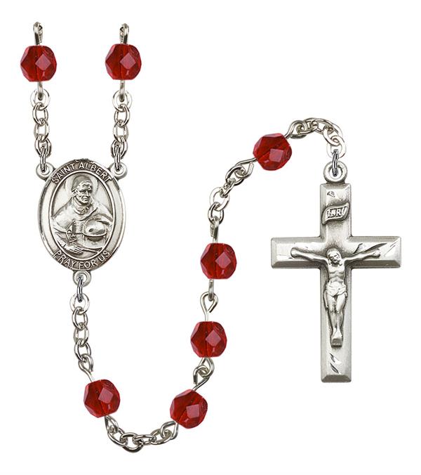 St. Albert the Great Rosary, 6mm Fire Polished Ruby Beads, Silver Plate, # 1894