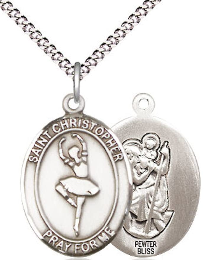 Dance / St. Christopher Medal in Fine Pewter, 3/4", Your Choice of Chain # 17377