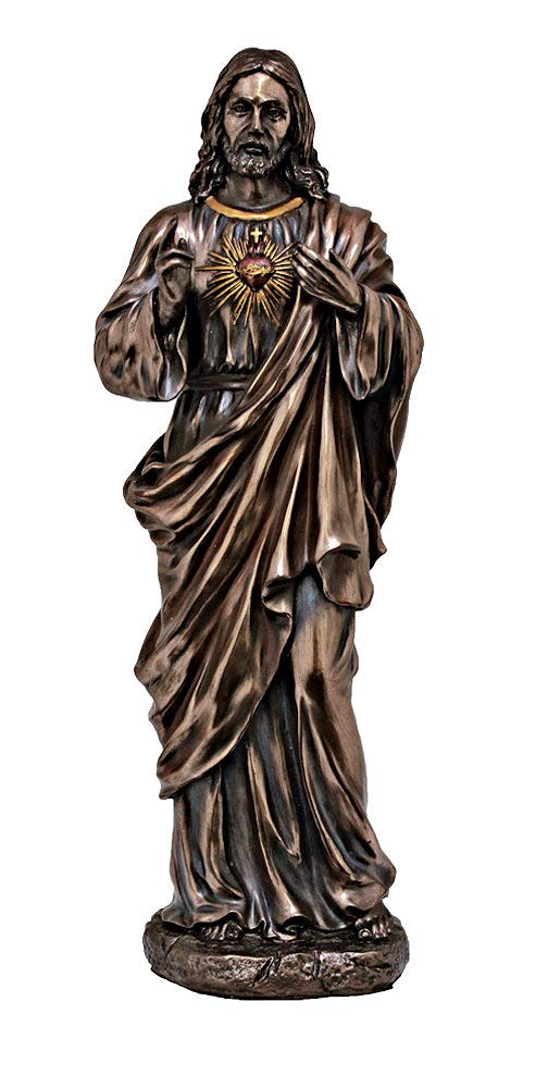 11" Sacred Heart of Jesus Statue, Cold Cast Bronze, Lightly Hand Painted, # 49440
