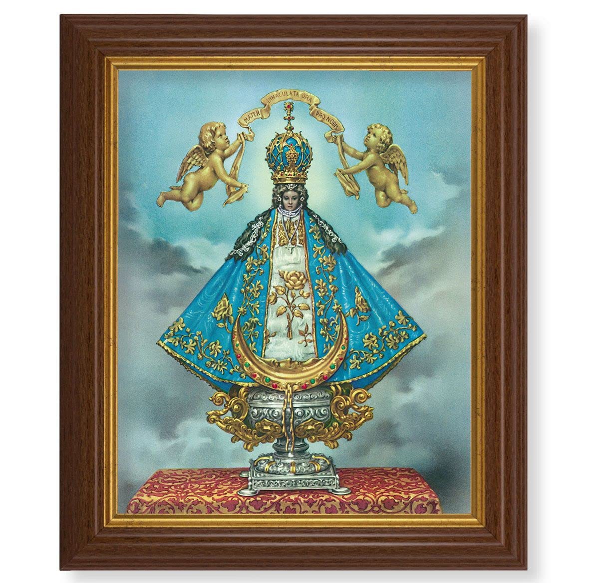 Virgen de San Juan, 10.5"x12.5" Walnut Finished Fluted Frame, Gold Beaded Lip, Italian Print # 27022
