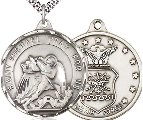 Pewter St. Michael / Air Force Medal, 1-1/4" dia., Your Choice of Chain, # 1936