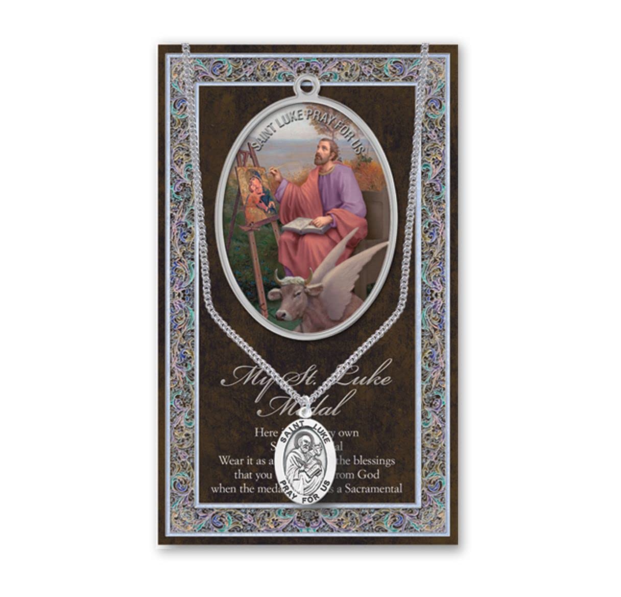 St. Luke Biography and Folding Picture Card with a Medal & Chain # 29137