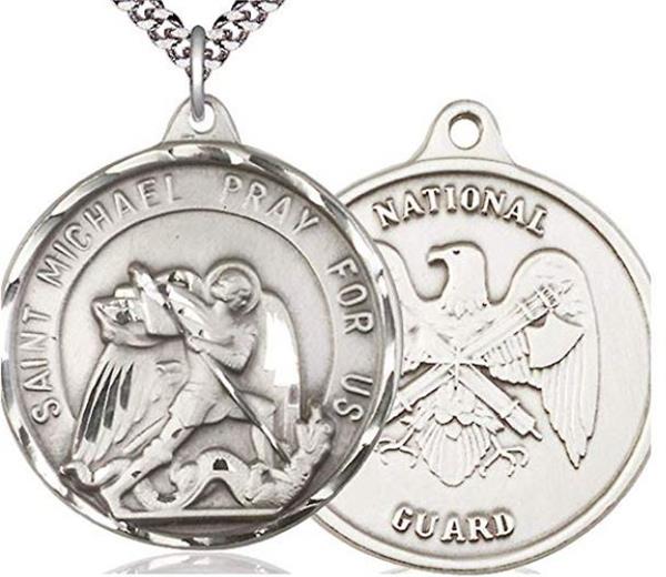 Pewter St. Michael / National Guard Medal, 1-1/4" dia., Your Choice of Chain, # 1955