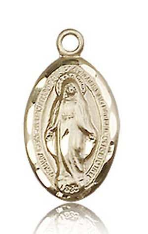 9/16" x 3/8" Oval Miraculous Medallion in Solid 14kt Gold, Free Chain, # 19590