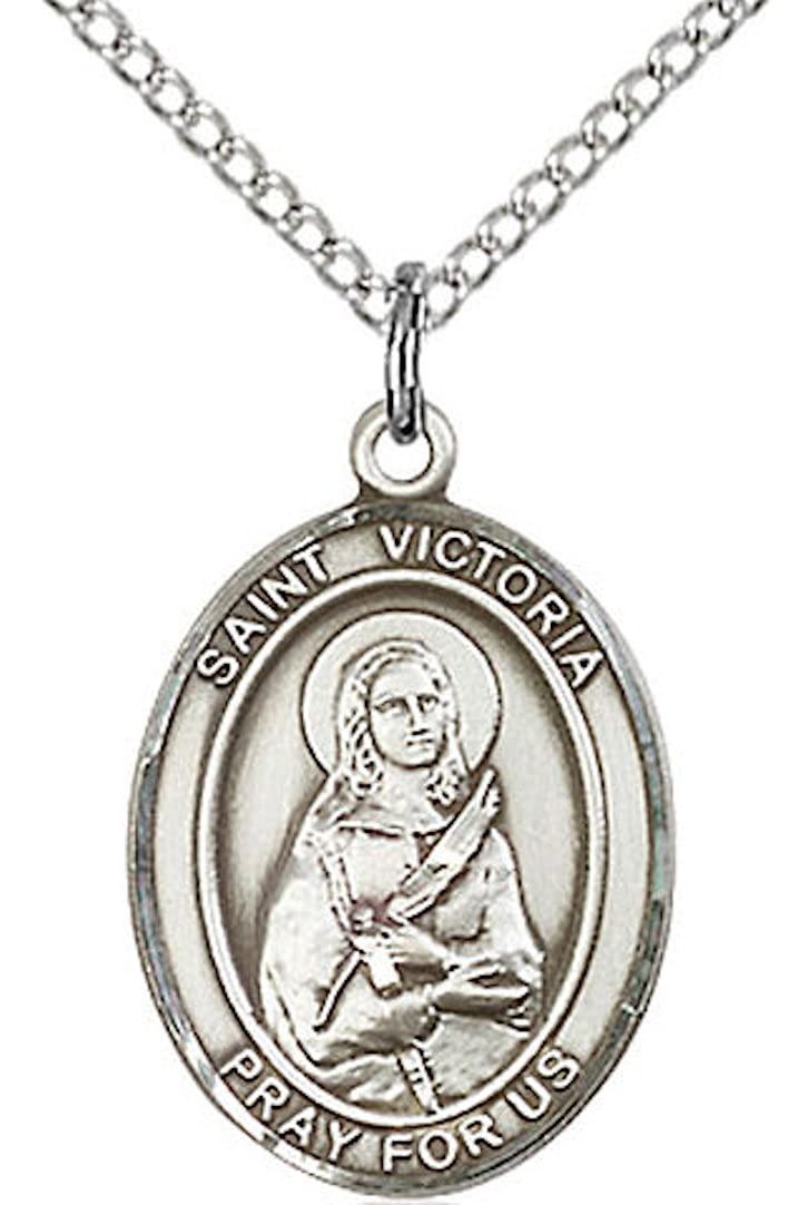 St. Victoria Medal in Fine Pewter, 3/4" tall, Your Choice of Chain # 17264