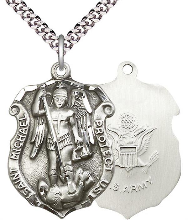St. Michael Shield / Army Medal, Fine Pewter, 1-1/4" tall, Your Choice of Chain, # 1965