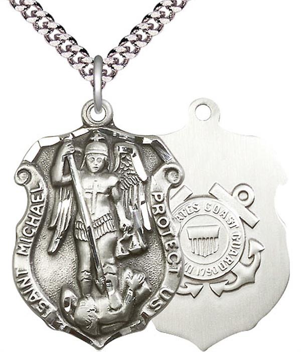 St. Michael Shield / Coast Guard Medal, Fine Pewter, 1-1/4" tall, Your Choice of Chain, # 1967
