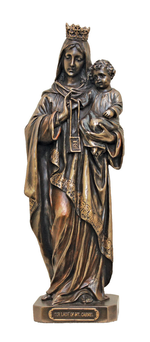 10" Our Lady of Mount Carmel Statue, Cold Cast Bronze, # 1988