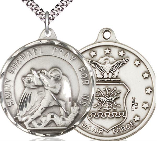 St. Michael / Air Force Medal, Sterling Silver, 1-1/4" dia., Your Choice of Chain, # 1998