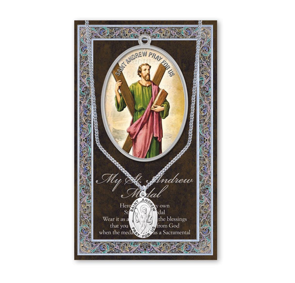 St. Andrew Biography and Folding Picture Card with a Medal & Chain # 29132