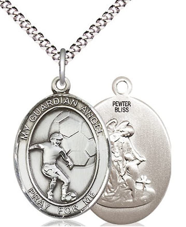 Soccer / Guardian Angel Medal in Fine Pewter, 3/4", Your Choice of Chain # 17572