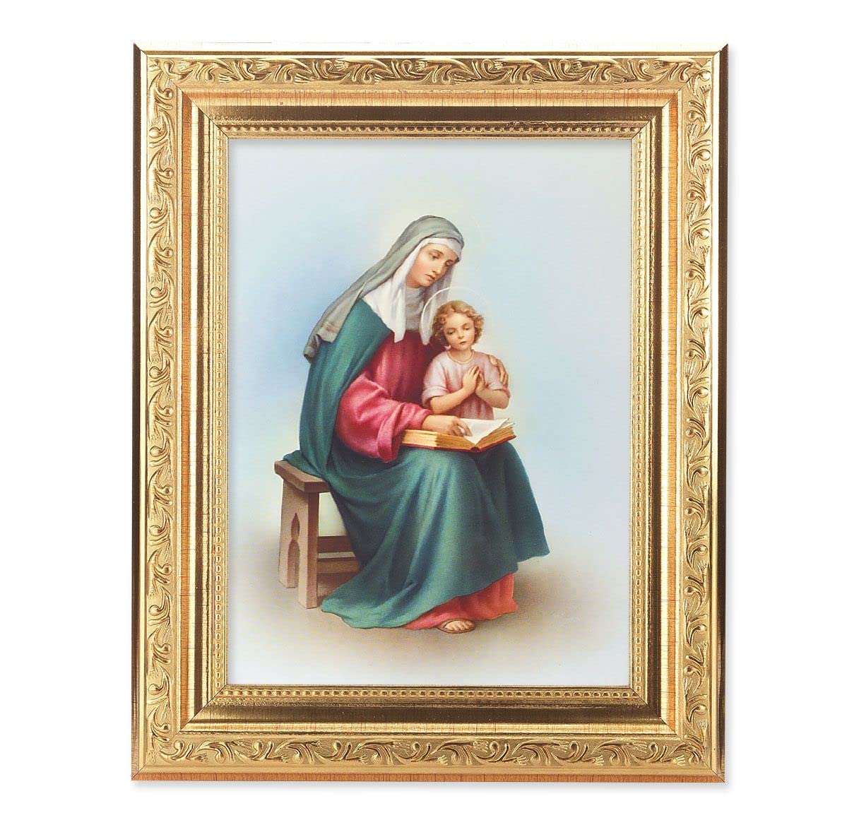 St. Anne Picture, 8-1/4"x10-1/4 Gold-Leaf Finish Acanthus Leaf Detail Under Glass # 27753