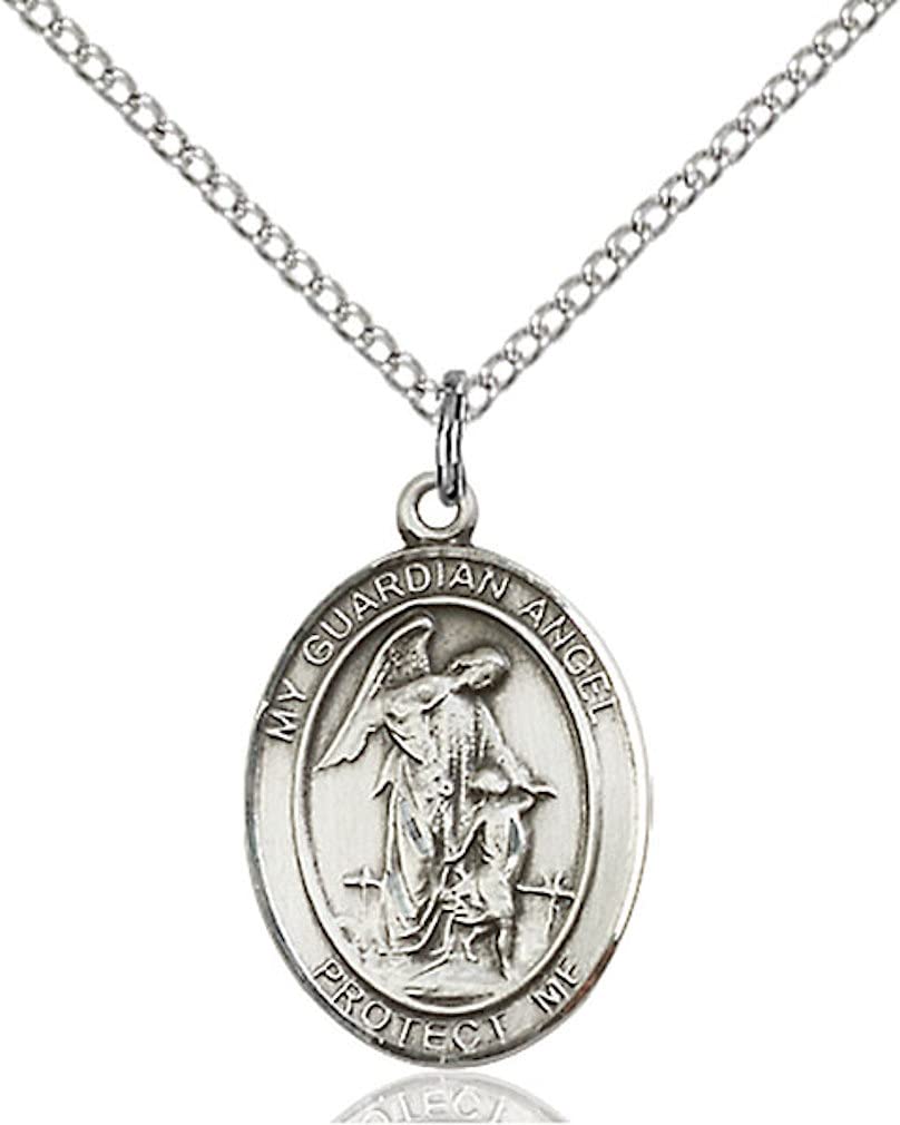 Guardian Angel Medal in Fine Pewter, 3/4" tall, Your Choice of Chain, # 5698