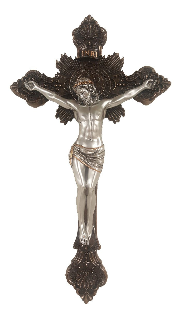 14" St. Benedict Crucifix, Bronzed Resin w/ Pewter Finish Figure, #62