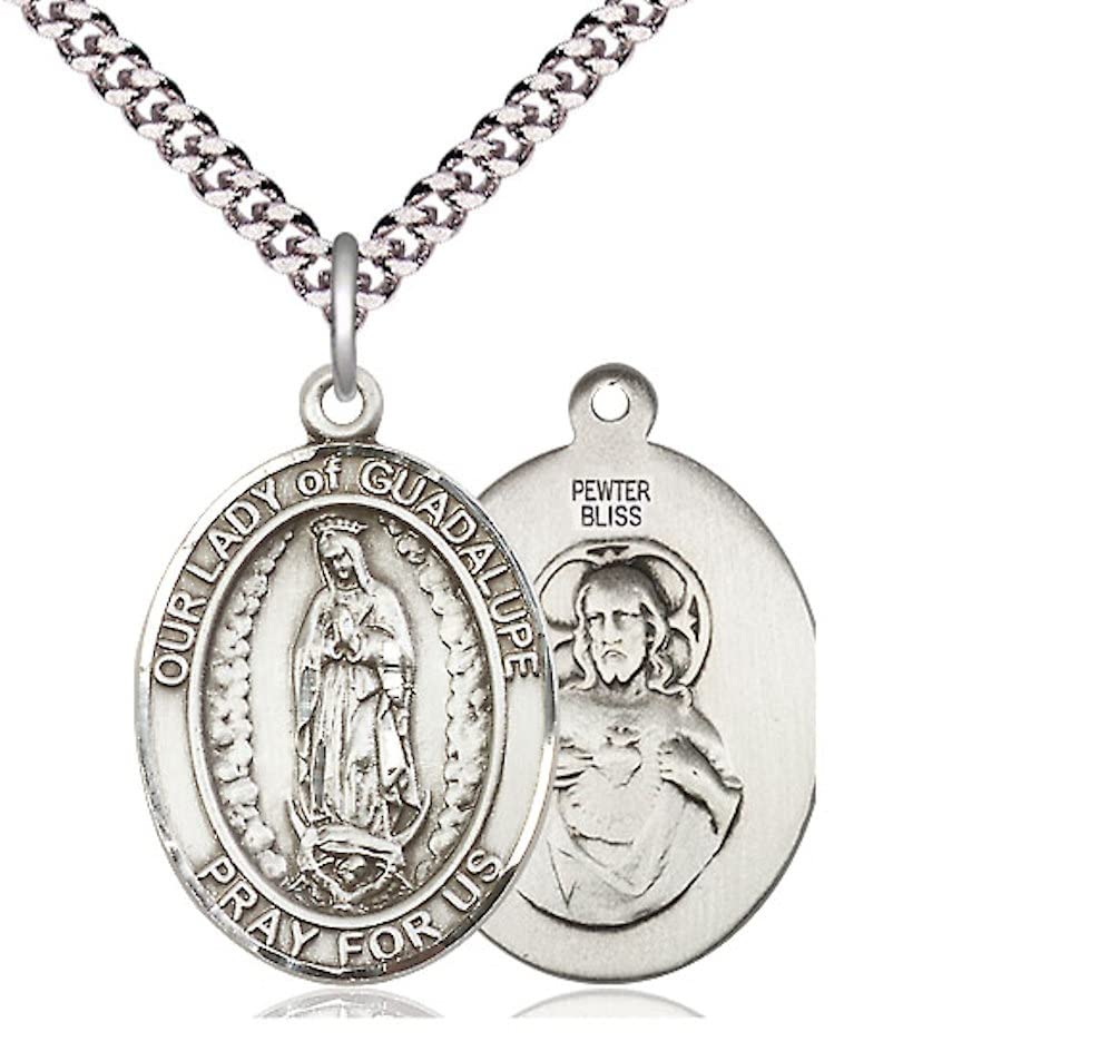 Our Lady of Guadalupe Medal in Fine Pewter, 1" tall, Your Choice of Chain, # 4859