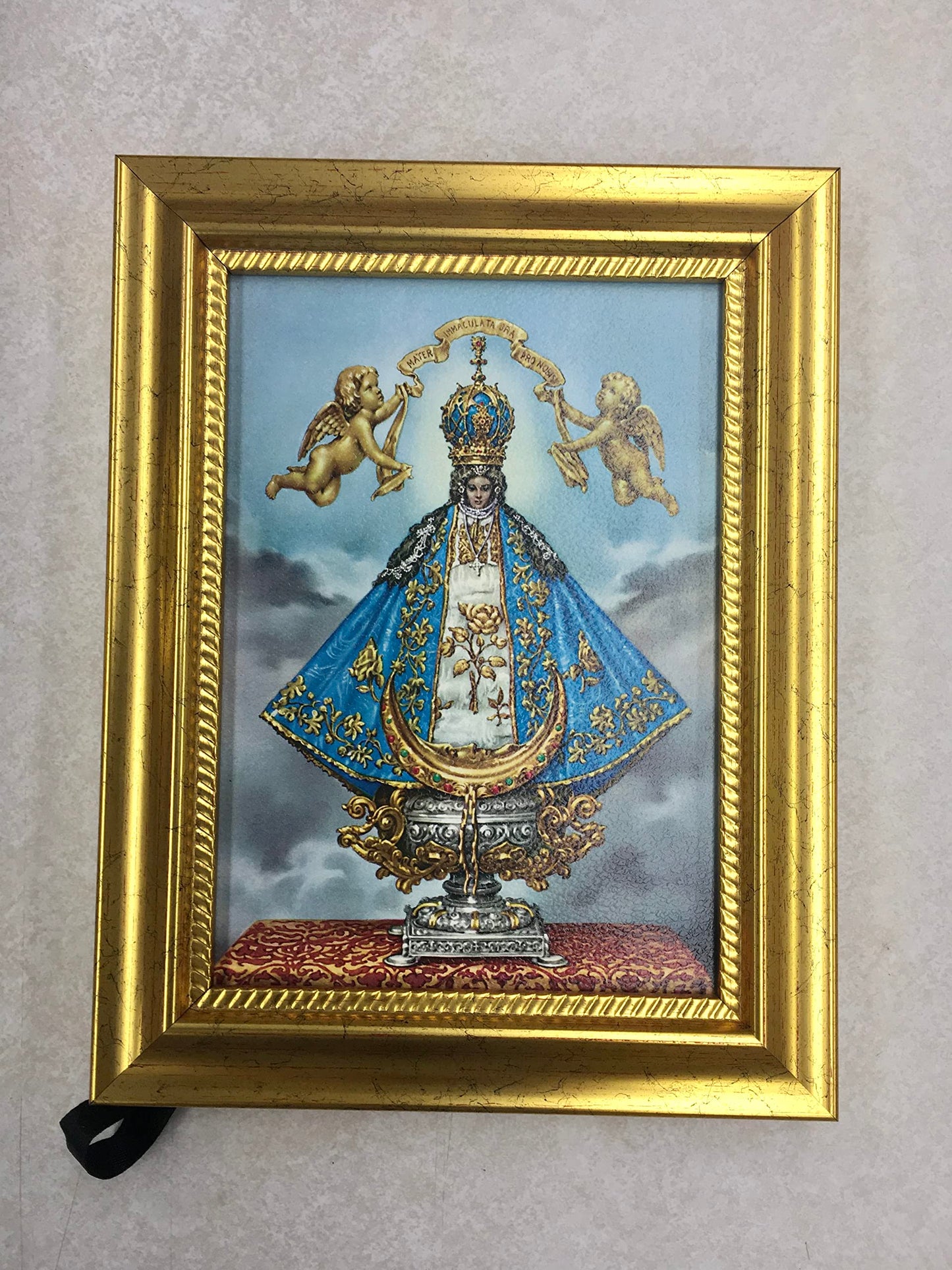 Virgen de San Juan Picture, 6-3/4"x8-3/4 Antique Gold Frame with Rope Detail Lip, Textured # 27970