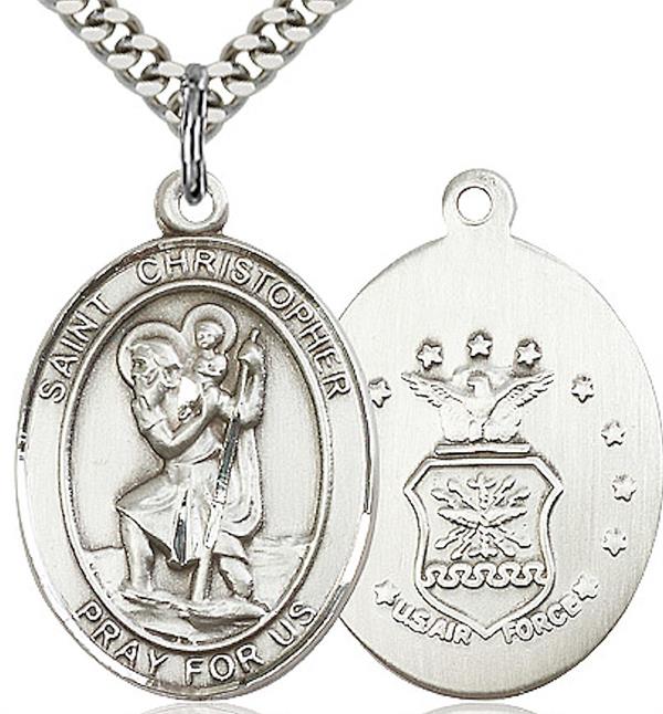 St. Christopher / Air Force Medal, Fine Pewter, 1" tall, Your Choice of Chain, # 2021