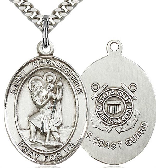 St. Christopher / Coast Guard Medal, Fine Pewter, 1" tall, Your Choice of Chain, # 2024