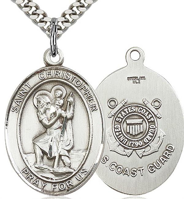 St. Christopher / Coast Guard Medal, 3/4" tall, Sterling Silver, Your Choice of Chain, # 2041