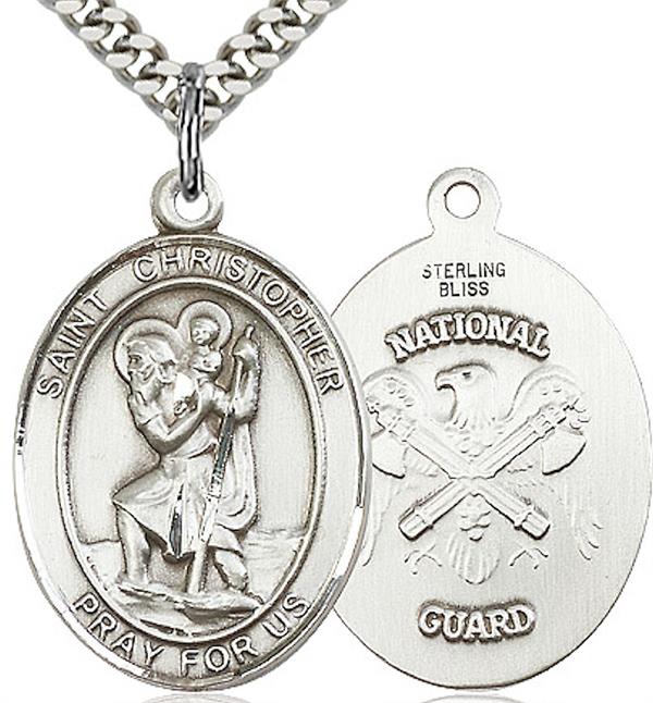 St. Christopher / National Guard Medal, Sterling Silver, 1" tall, Your Choice of Chain, # 2030
