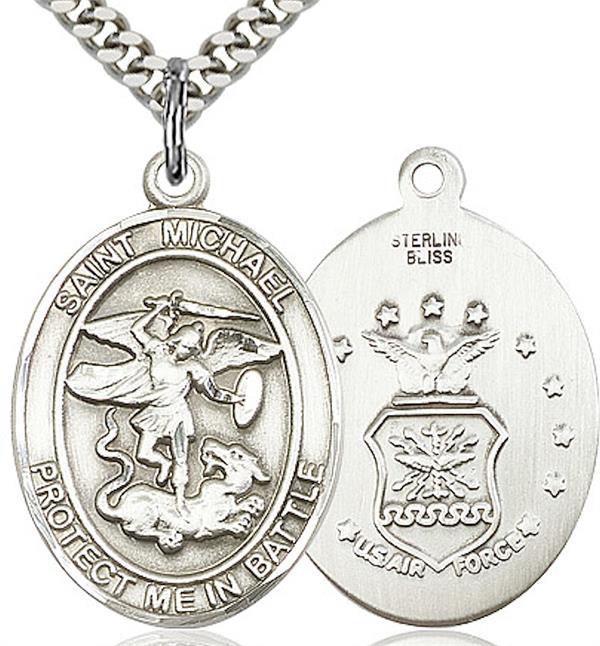 St. Michael / Air Force Medal, 1" tall, Sterling Silver, Your Choice of Chain, # 2053