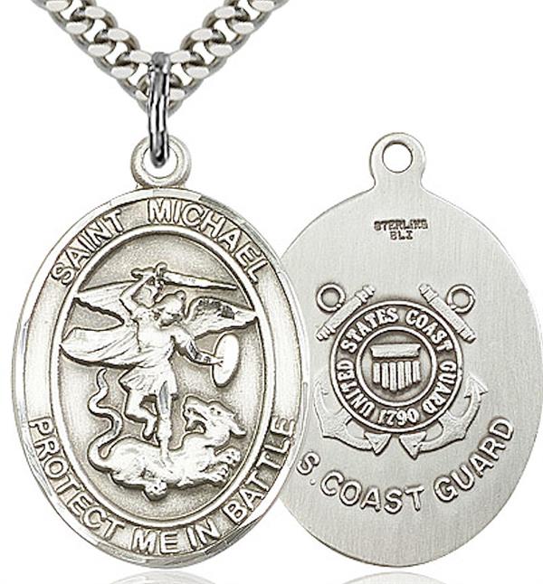 St. Michael / Coast Guard Medal, 1" tall, Sterling Silver, Your Choice of Chain, # 2059