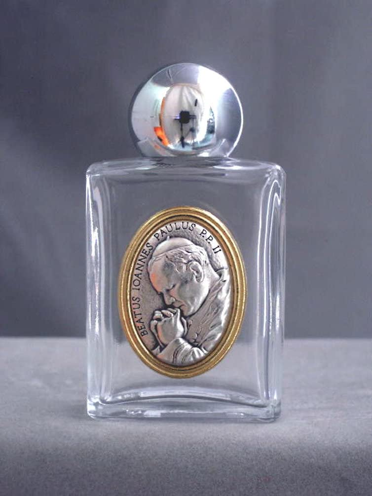 St. John Paul II Glass 1.5oz Holy Water Bottle, 1-3/4" x 2-1/4", Made in Italy, 4-Count Value Pack, 41067