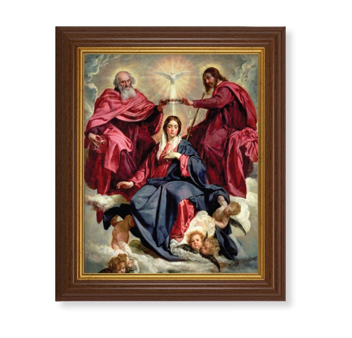 Crowning of Mary, 10.5"x12.5" Walnut Finished Fluted Frame, Gold Beaded Lip, Italian Print # 27083