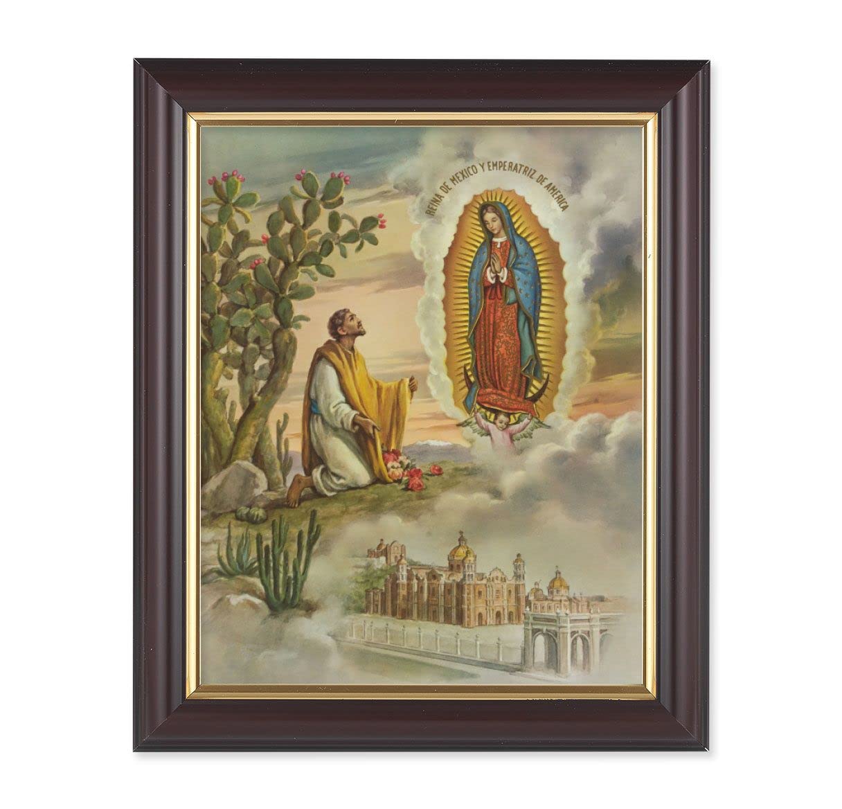 Juan Diego with OL Guadalupe, 10"x12", Classic Fluted Walnut Finished Frame, Italian Print Under Glass # 26222