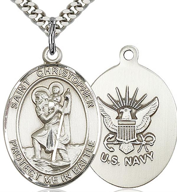 St. Christopher / Navy Medal, 3/4" tall, Fine Pewter, Your Choice of Chain, # 2107
