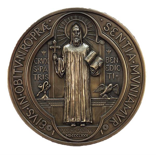 St. Benedict Wall Medal, Cold Cast Bronze, 7" Dia, Veronese Resin, # 21118|