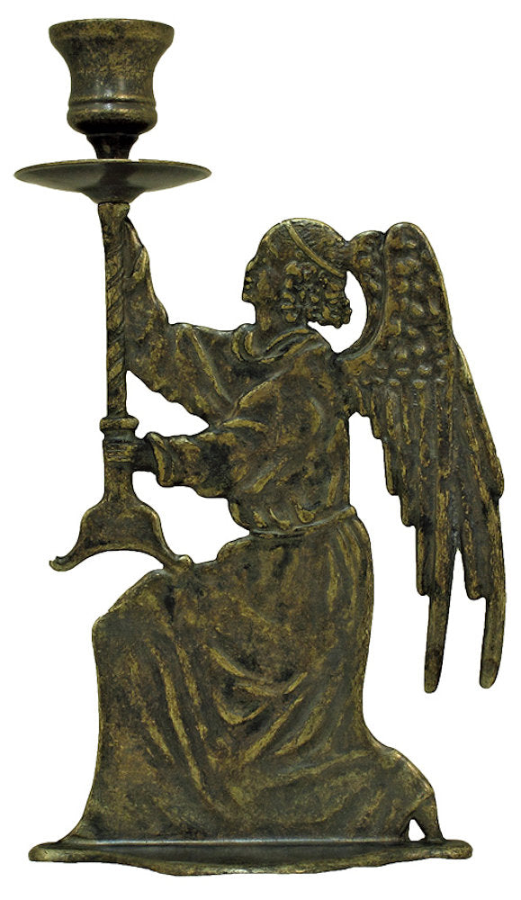 Angel Candle Holder in Antique Brass, 9.75", Made in Italy, # 21124