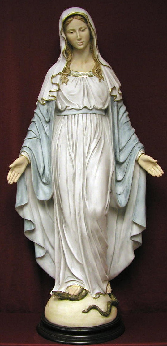 Our Lady of Grace Statue in Hand Painted Alabaster, 36", Made in Italy, # 21125