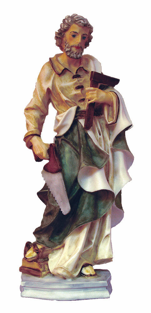 St. Joseph The Worker Statue, Hand Painted Alabaster, 8.5", Made in Italy, # 21127