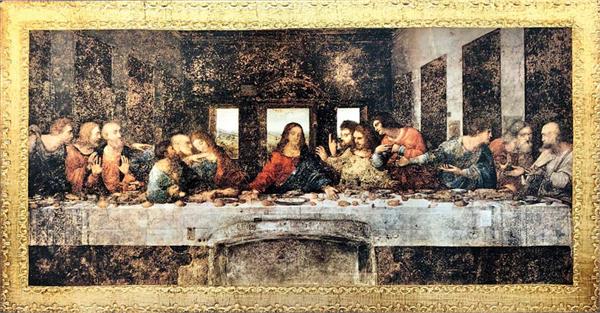 Last Supper Florentine Wood Plaque Gold Trim, 18"x10", Made in Italy, # 21148