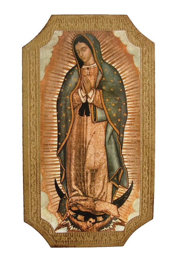 Our Lady of Guadalupe Florentine Wood Plaque, 5"x9", Made in Italy, # 21154