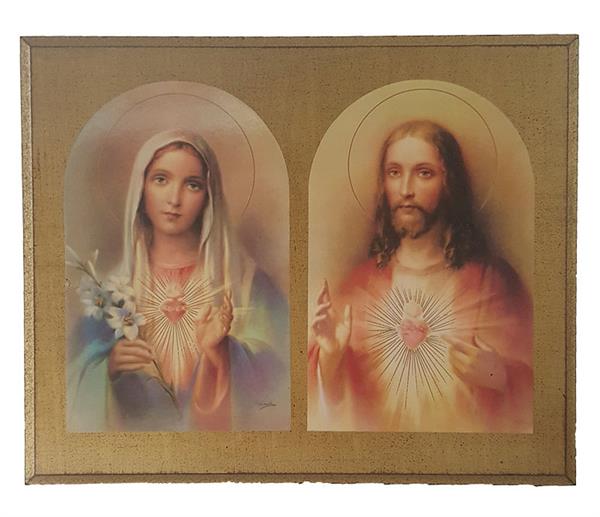 Sacred Heart/Immaculate Heart Florentine Wood Plaque, 10"x8.5", Made in Italy, # 21156